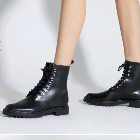 NEW Schutz Size 11 Black Leather Harriet Combat Boots - Picture 1 of 13